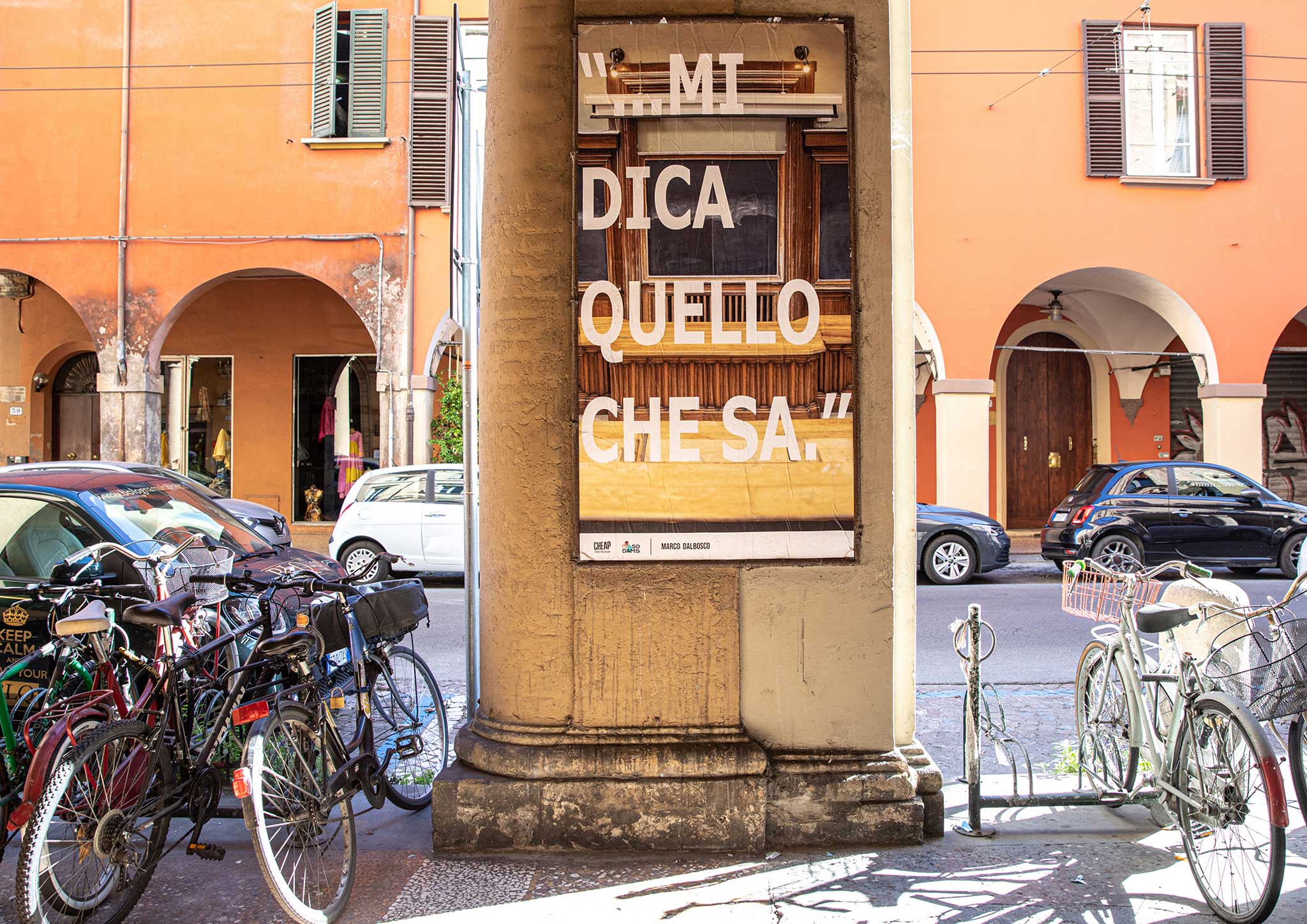 4.	“…MI DICA QUELLO CHE SA”, DAMS50, 50 years D.A.M.S. (University of Literature and Philosophy of Bologna). 10 Poster, 10 artists, Bologna Italy, 2021
Photo by Cheap Street Poster Art